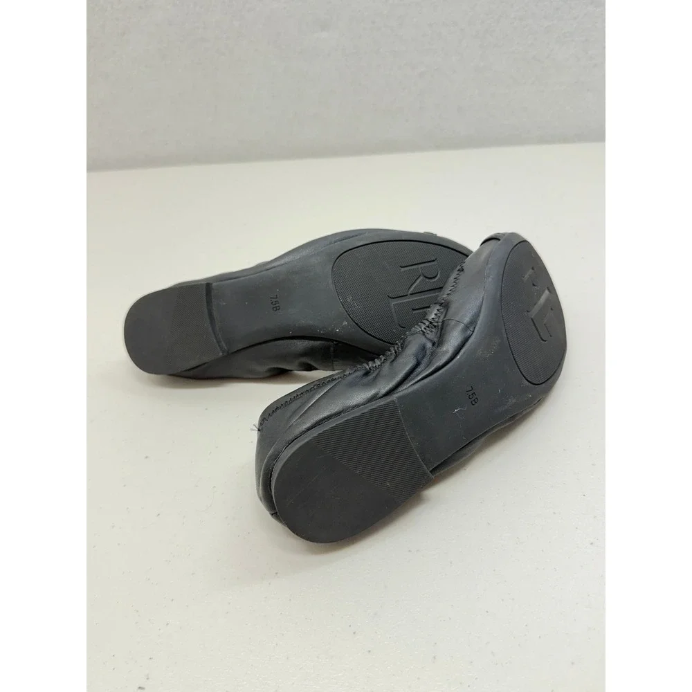 Ralph Lauren Jayna Black Leather Ballet Flats Silver Logo Buckle 7.5 B